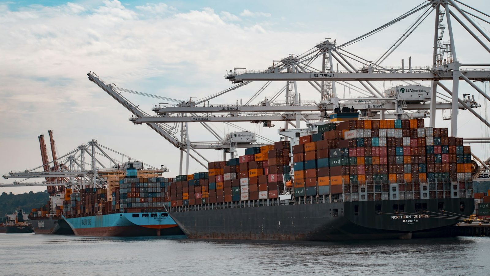 Container ships and cranes at a busy port
